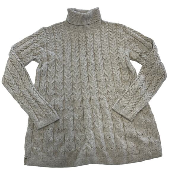 J.Jill Sweater Womens Small Petite Barley Tan Cable Knit Turtleneck Cotton Silk - Picture 1 of 7